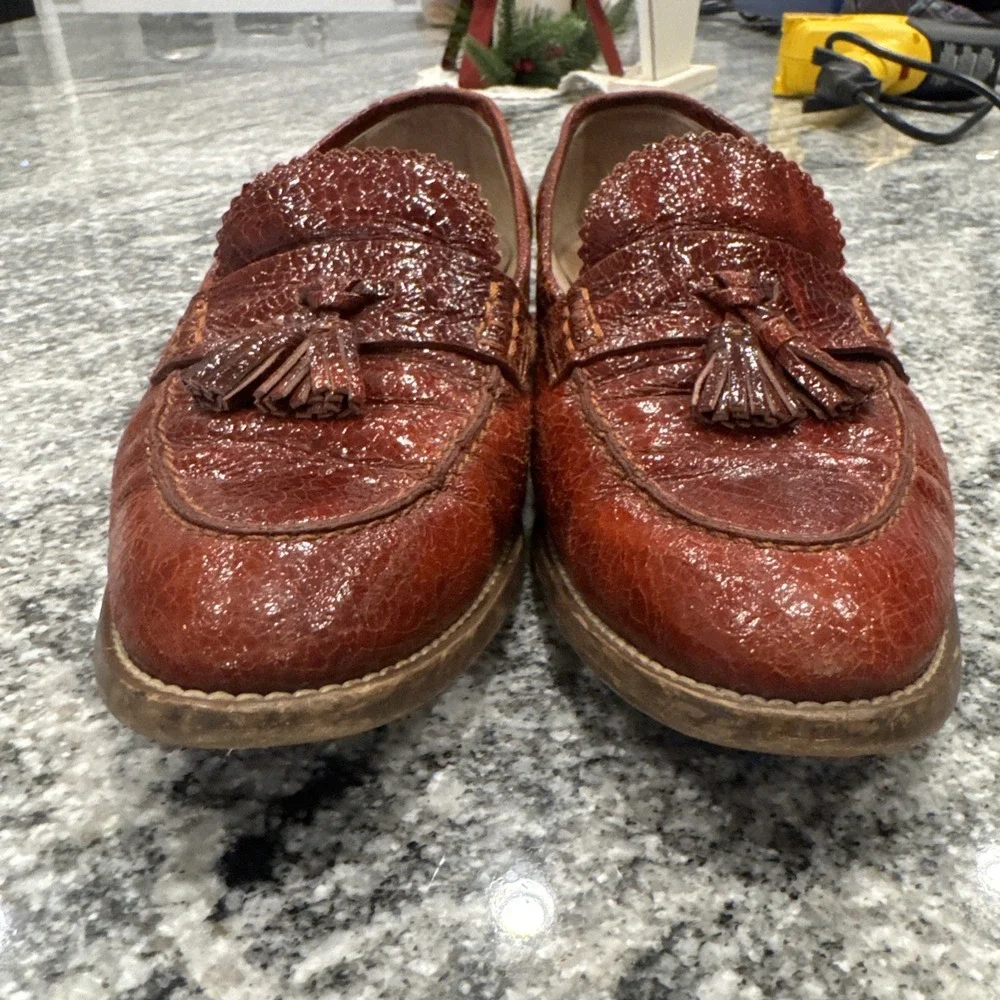 J.CREW BIELLA CRACLED LEATHER LOAFERS E0843‎ SIZE 9.5 WARM SEPIA ITALY